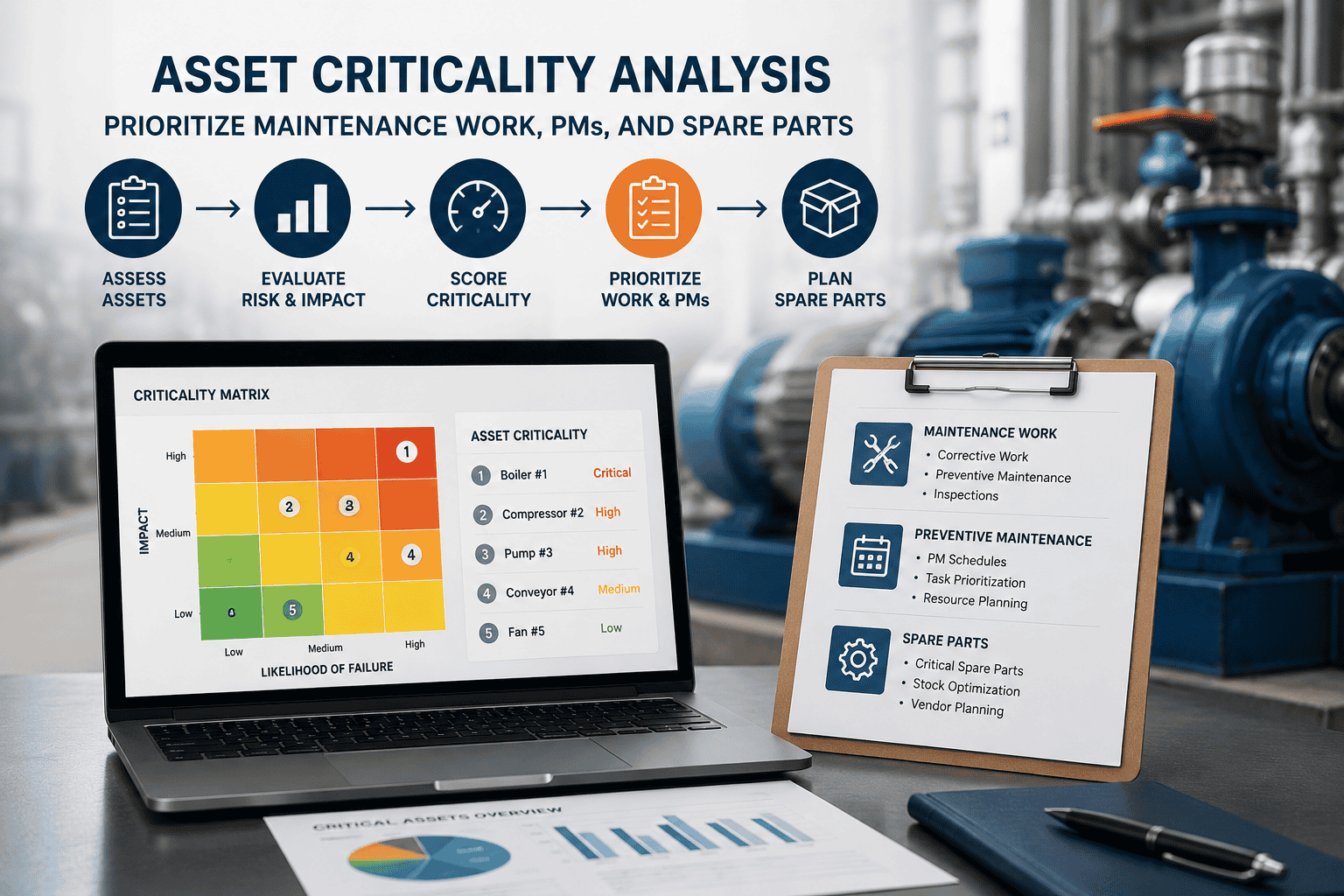 Asset criticality analysis used to prioritize maintenance work preventive maintenance and spare parts